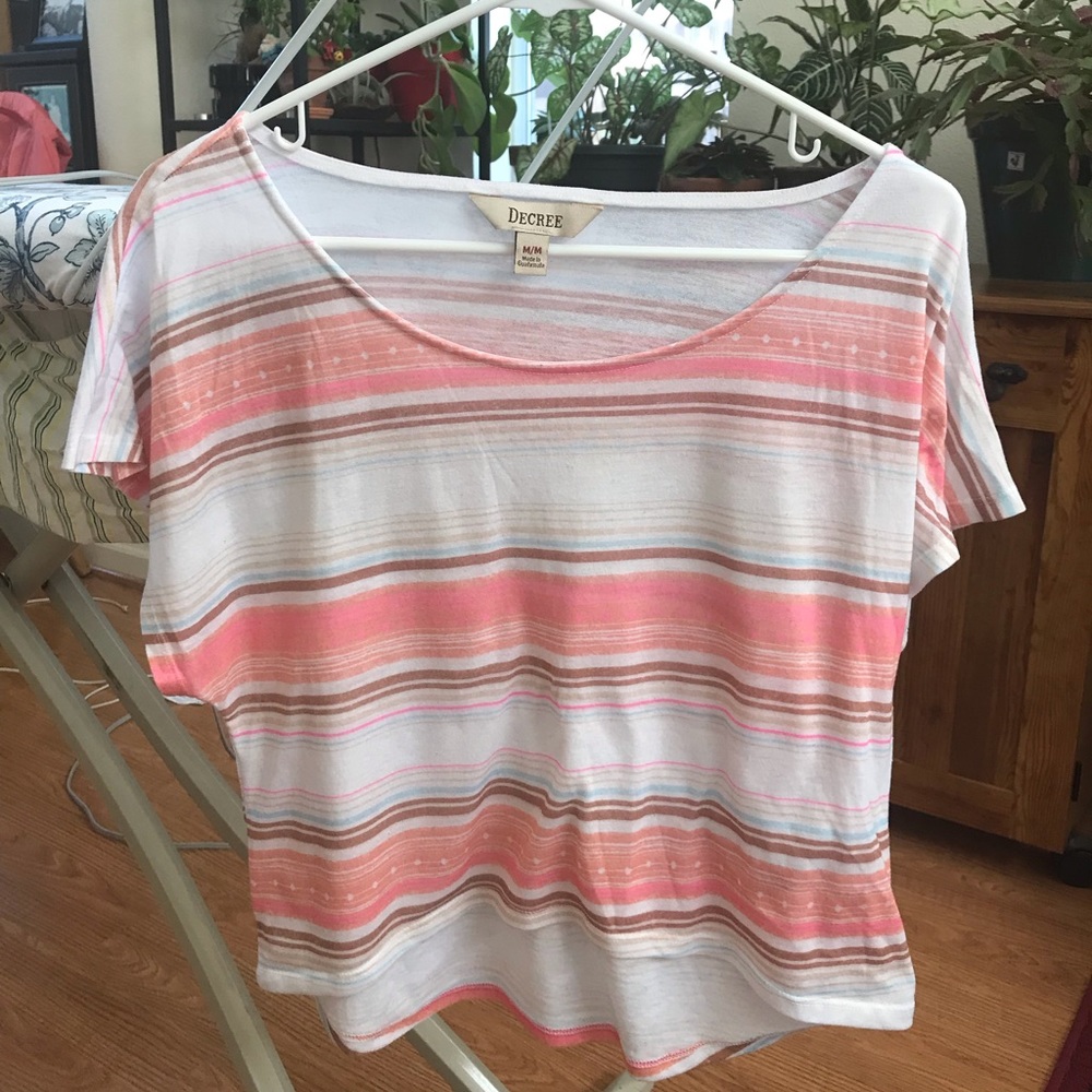 Pink/white striped crop top tee